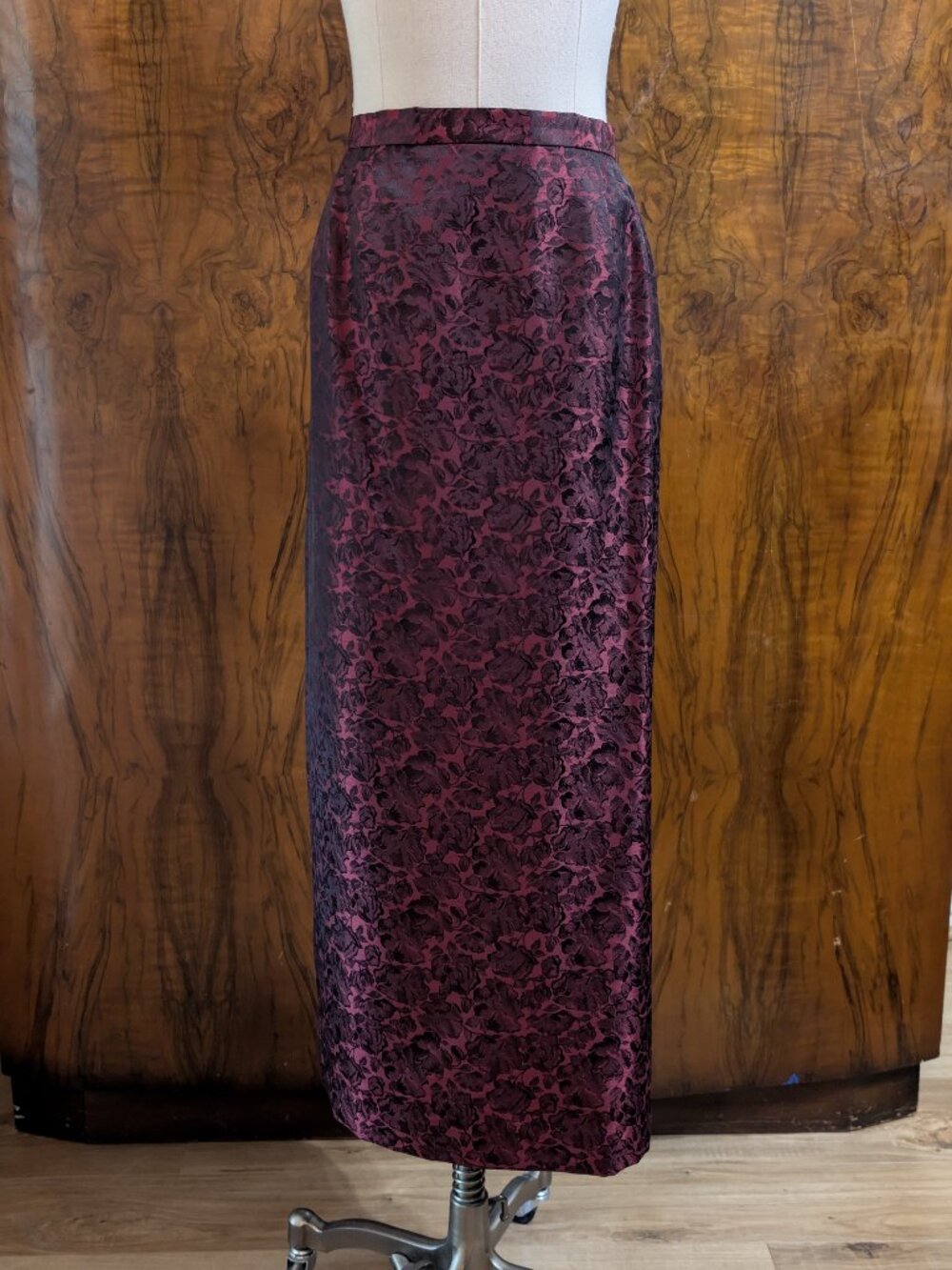 Alex Evenings Formal Jacket & Maxi Skirt Suit Set 14 Burgundy Black Jacquard Bea - Picture 8 of 10